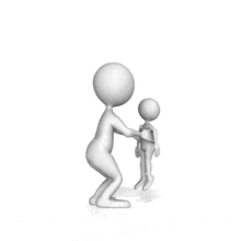 A grown up stick figure plays with a child stick figure by throwing it up and down in the air.