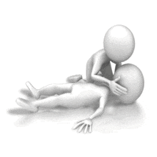 An animation of a someone checking a persons breathing in preparation of CPR.