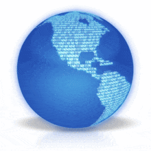 This animation shows the world with the continents made up of binary code.