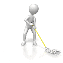 A stick figure using a mop to clean the floor.