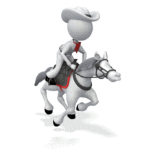 A 3D stick figure cowboy rides on a galloping horse.