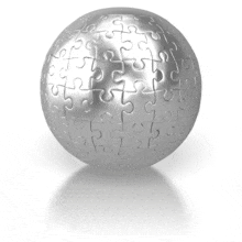 This animation shows a sphere made up of puzzle pieces spinning to a stop, then a puzzle piece fly forward.   &lt;br&gt;&lt;br&gt; This animation is made to only loop one time. 
&lt;a href=&quot;http://www.presentermedia.com/blog/2010/07/set-number-loops-animated-gif/&quot;&gt; Learn how to set the number of loops here.&lt;/a&gt;  