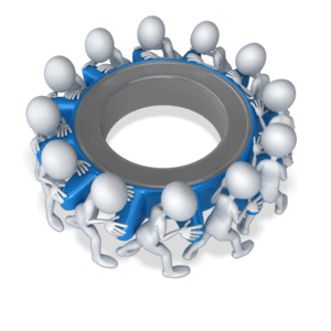Animated gif sample: Animated Stick Figure Team Turning Gear