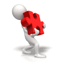 An animation of a stick figure carrying a heavy puzzle piece.