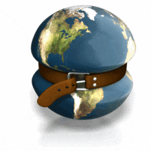 The world getting squeezed by the tightening of a belt. This animation can represent a word-wide effort to conserve.