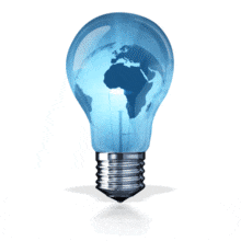 This animation show the earth rotating inside of a light bulb.