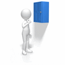 A stick figure looks into an empty cupboard.