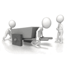 An animation of a couple stick figures try to pull a cart with square wheels.