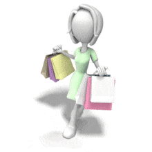 An animation of a woman walking while carrying some shopping bags.