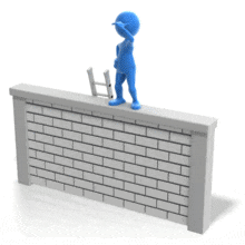An animation of a stick figure standing on top of a wall looking out searching.