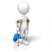 An animation of a stick figure walking on crutches.