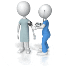 A nurse stick figure takes the blood pressure of a patient stick figure.