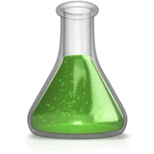 A single chemistry flask with liquid in it bubbles.