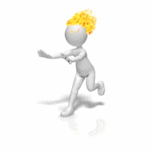 A stick figure runs in panic with his head on fire. A concept of the idiom &#039;Running around like your hair is on fire.&#039;