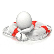 An animation of a stick figure resting on a buoy in the water.