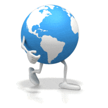 A cartoon earth with arms and legs walking.