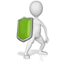 A stick figure guards with a glowing virus protection shield.