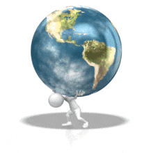 An animation of a figure carrying the world on their shoulders.