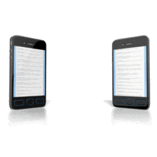 This animations shows to sweet birds flying between phones.