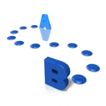 An animation of a dotted line going from A to B.
