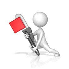 A stick figure tightens a square nut with a pipe wrench.