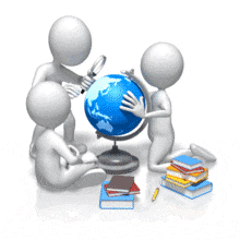 An animation of a group of children studying the earth.