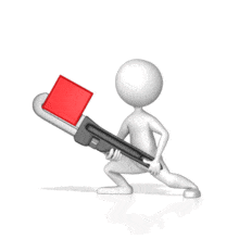 A stick figure loosens a square nut with a pipe wrench.