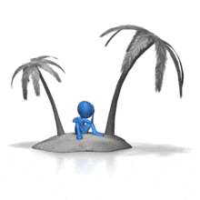 In this animation a stick figure sits stranded on a small island.