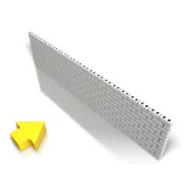 An animation of an arrow find a way over a wall.