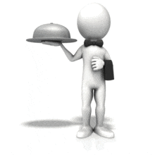 An animation of a waiter adjusting his bow tie.