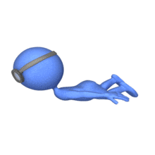 A stick figure with goggles flying through the air.  This animation can be pair with animation number 5052.