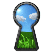 This animation shows a keyhole and though it is a world of serenity.