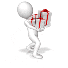 A figures carries a lot of presents. 