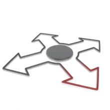 An animation of a question mark appearing after the arrows illuminate in all directions.