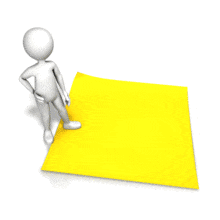 An animation of a stick figure presenting a piece of paper.