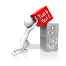 An animation of a stick figure pushing up a colored block onto a stack of blocks all with space to put your custom text.