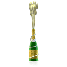 A champagne bottle shoots a geyser of champagne from its top.