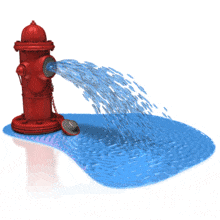 Water sprays out from a fire hydrant and pools on the ground.