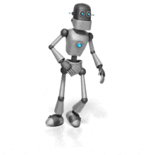 A damaged robot limps severely as it walks. This clip-art can represent having a technology failure.
