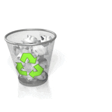 This animation shows a piece of paper being thrown into a recycle can.