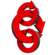 Three circle arrows rotate intersecting each other.