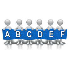 A group of stick figures hold up pieces of a puzzle that form the word you want in this piece of custom clipart.