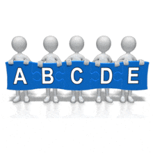 A group of stick figures hold up pieces of a puzzle that form the word you want in this piece of custom clipart.