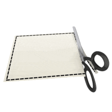 This animation shows a scissors cutting into a blank coupon.