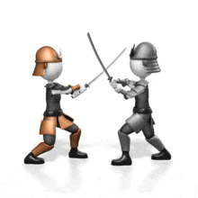 Two armored Samurais battle each other with swords.
