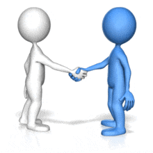 This animation shows two stick figures shaking hands with one standing out in color.