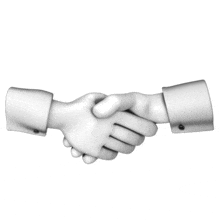 This animation shows to hands greeting with a handshake.