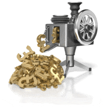 A machine cranks out pound symbols. This clip-art can represent industry profits.
