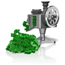 A machine cranks out dollar symbols. This clip-art can represent industry profits.