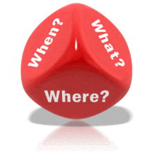 An animation of a cube with the questions what, when &amp; when.